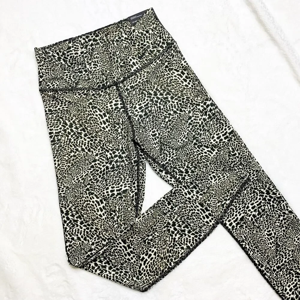 NIKE One Leopard Tights Black/Beige Animal Print Leggings NEW w Tags size XS
